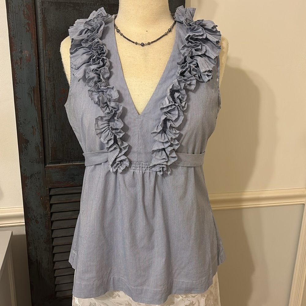 💙BLUE AND WHITE PINSTRIPED POPOVER TOP